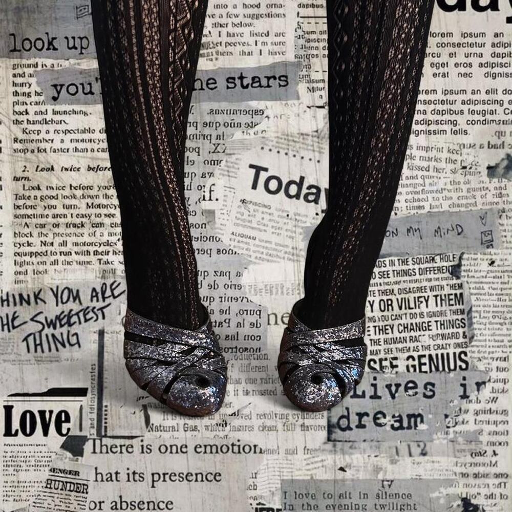 Miss albright black and silver glitter peep toe heels